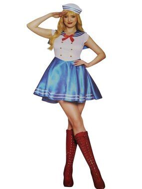 Way To Celebrate Womens Large 12 14 Sailor Halloween Costume Set Dress Hat New